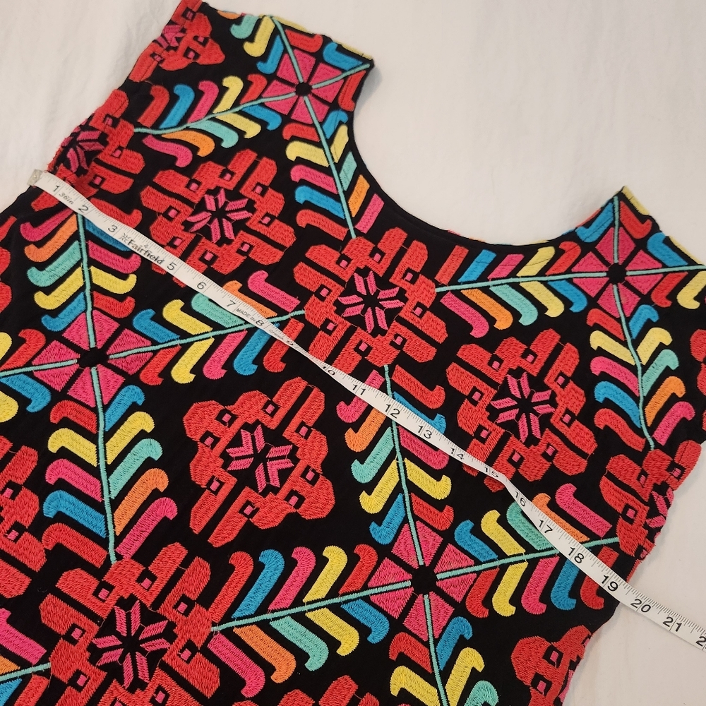 J.Marie Embroidered Shift Dress Vacation Resortwear Bright Mexico Geometric Sz S - Picture 9 of 12